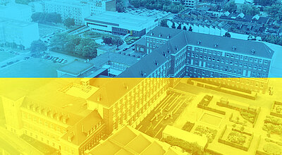 regiocom-Hauptsitz, eingefärbt in ukrainischen Landesfarben