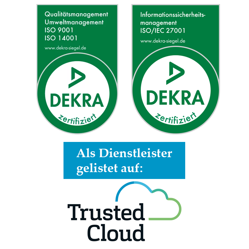 ISO 27001, ISO 9001, ISO 14001, Trusted Cloud-Siegel